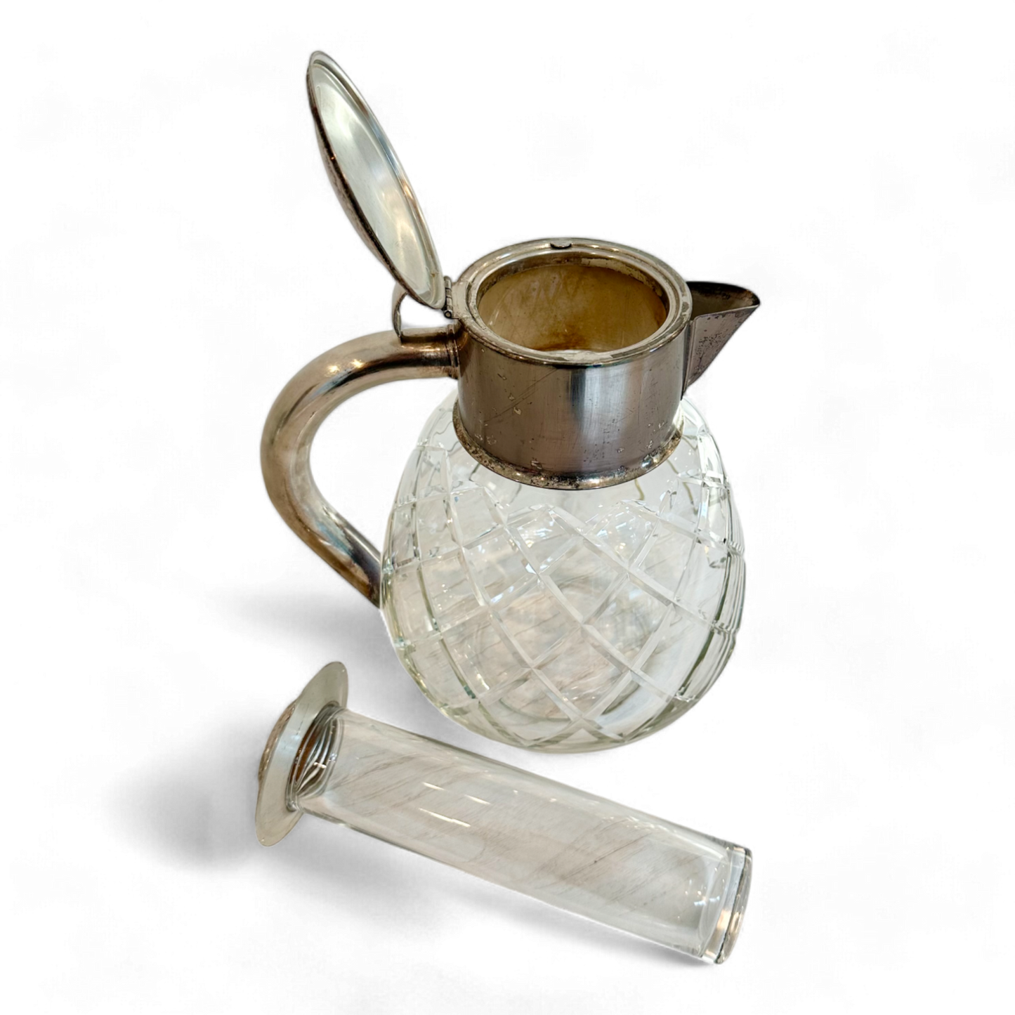 Vintage Cut Glass Pitcher with Ice Chamber