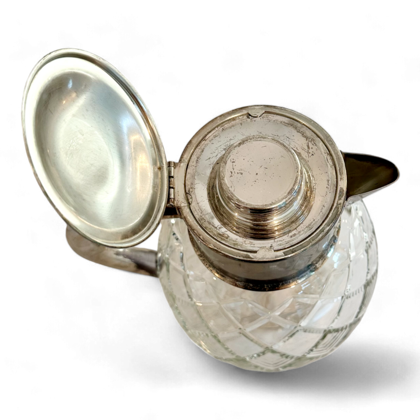 Vintage Cut Glass Pitcher with Ice Chamber