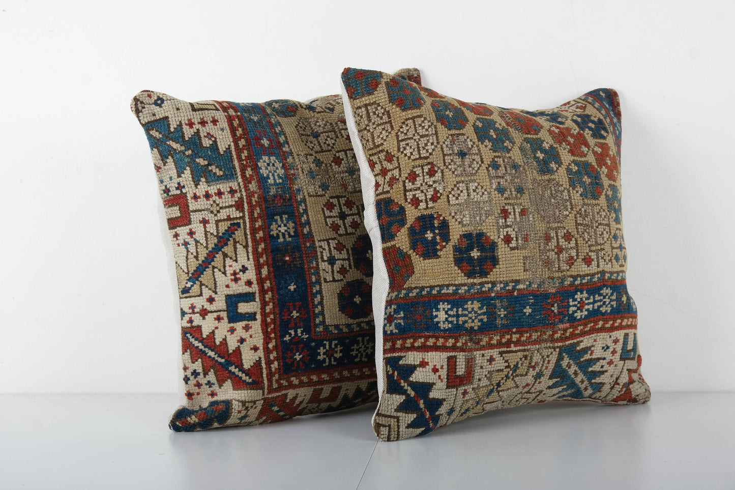 Vintage Turkish Rug Pillow | Navy & Burgundy (Pair)