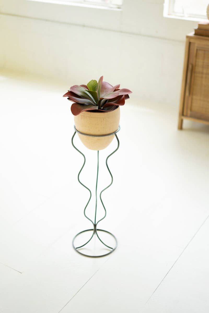 Small Ivory and Black Clay Pot with Wire Squiggle Base