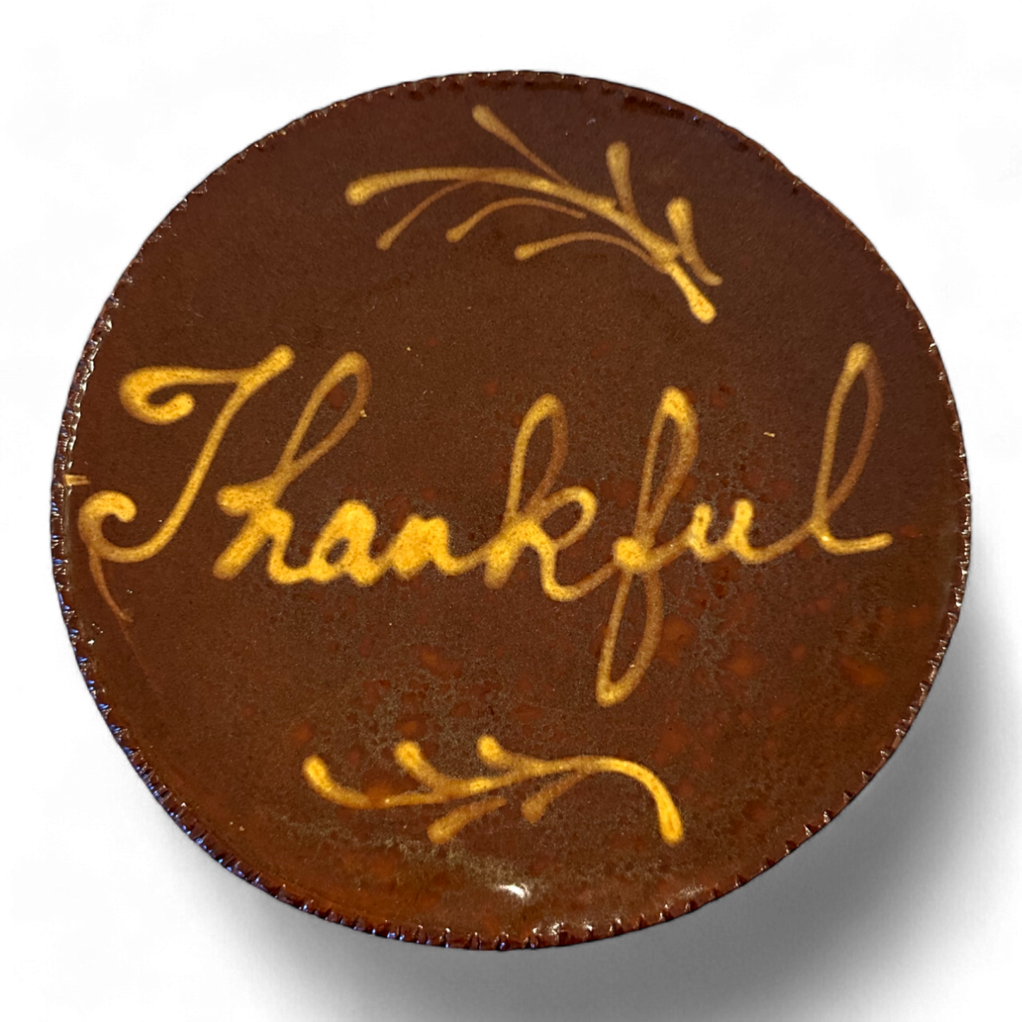 "Thankful" Redware or Slipware Plate by Old Sturbridge Village