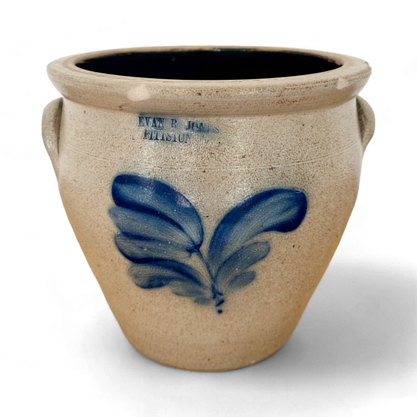 Evan R. Jones, PA Salt Glazed Stoneware Crock With Cobalt Tulip