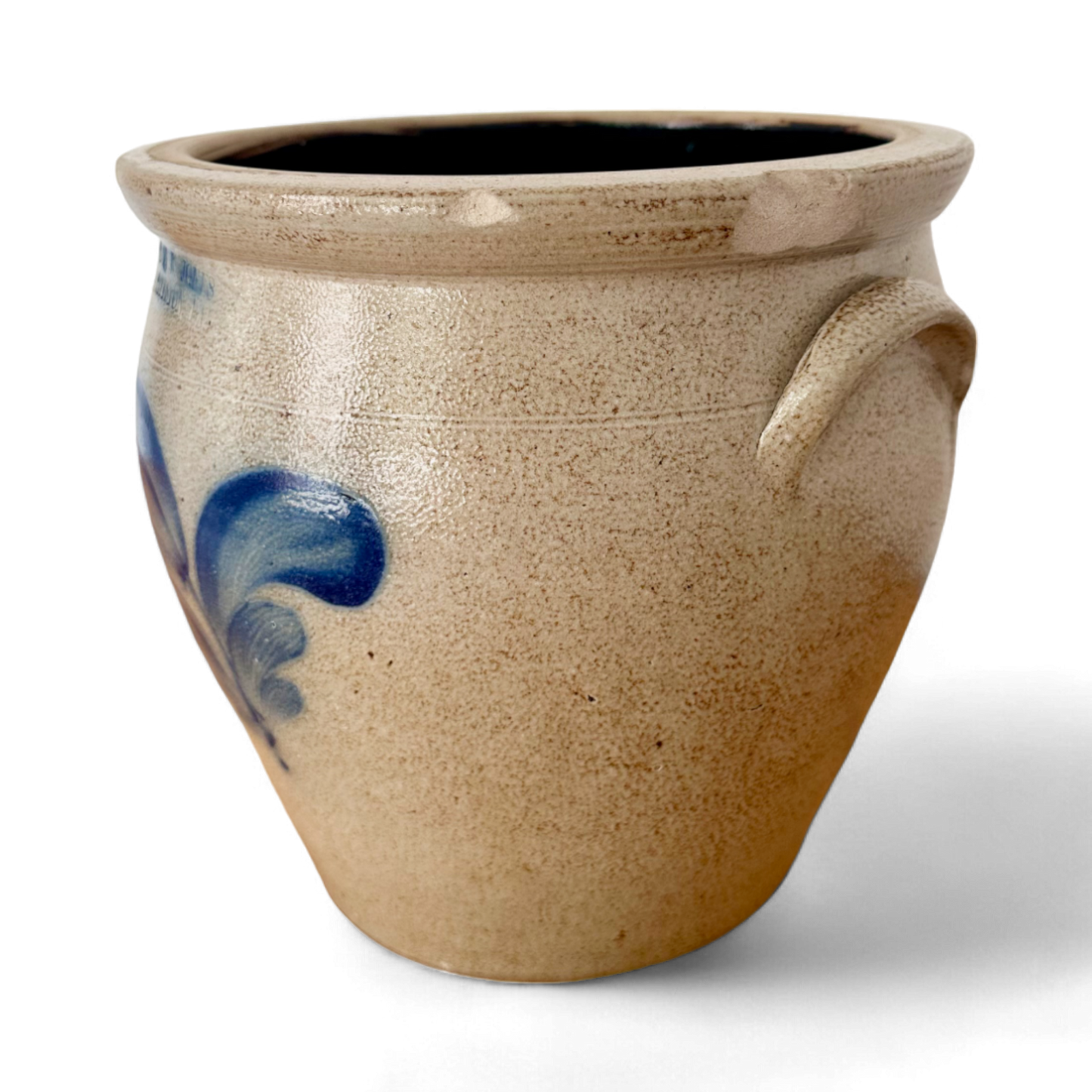 Evan R. Jones, PA Salt Glazed Stoneware Crock With Cobalt Tulip