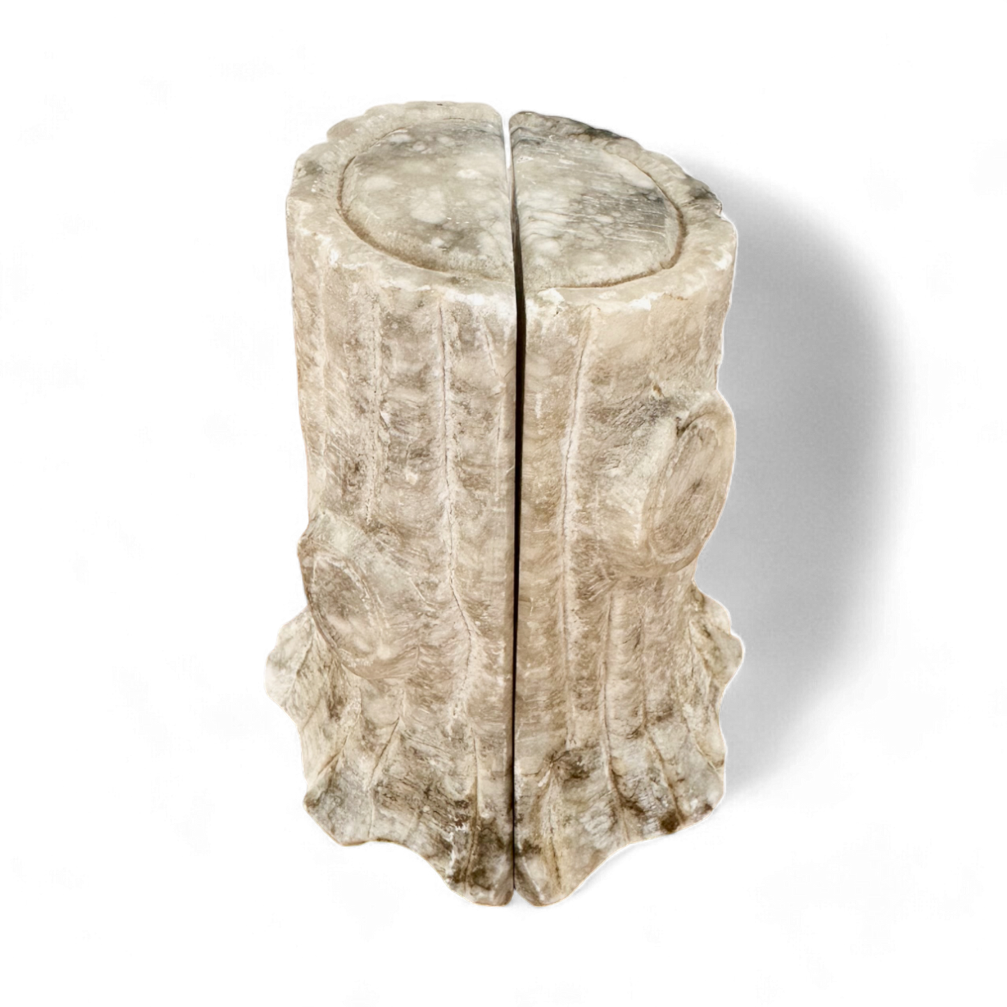 Hand Carved Alabaster Tree Trunk Bookends