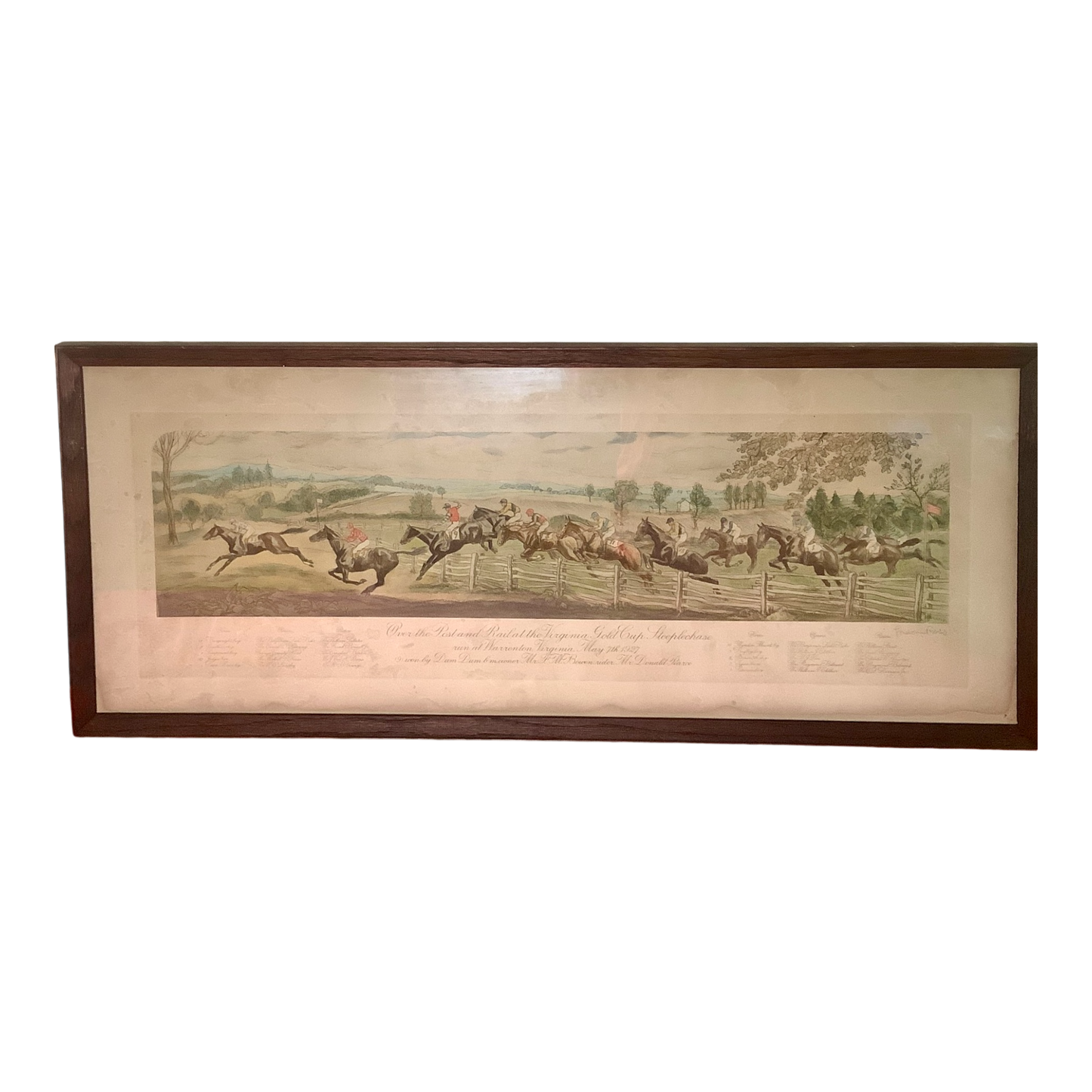 Over the Post and Rail at the Virginia Gold Cup Steeplechase, Antique Equestrian Print, 1927