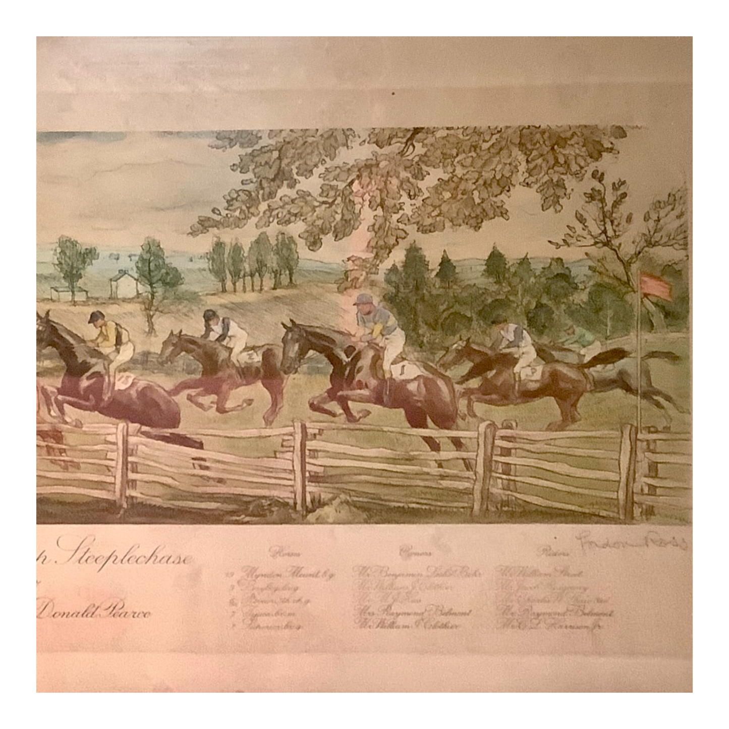 Over the Post and Rail at the Virginia Gold Cup Steeplechase, Antique Equestrian Print, 1927