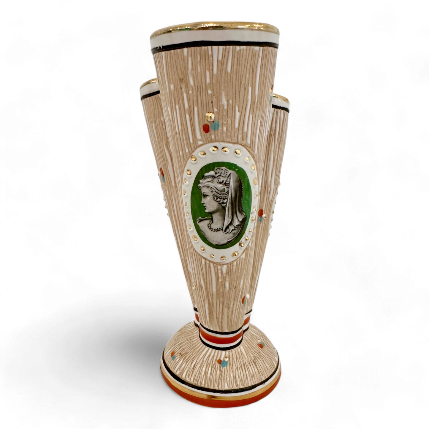 Midcentury Volpi Deruta Italian Pottery Cameo Vase