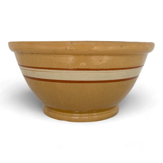 Large Vintage Yellowware Bowl with Rust and White Band