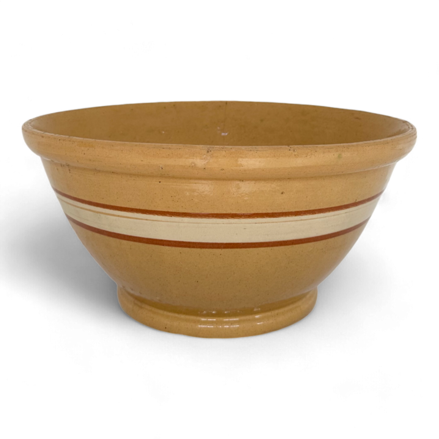 Large Vintage Yellowware Bowl with Rust and White Band