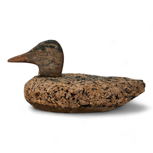 Tan Cork Duck Decoy with Hand Painted Wooden Head