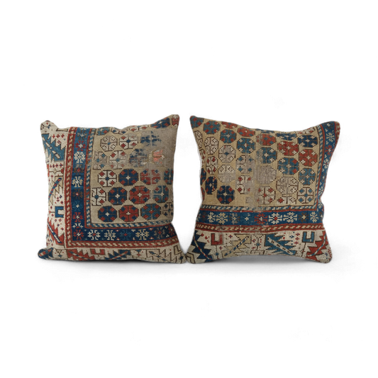 Vintage Turkish Rug Pillow | Navy & Burgundy (Pair)