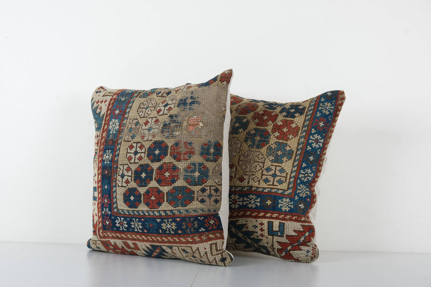 Vintage Turkish Rug Pillow | Navy & Burgundy (Pair)